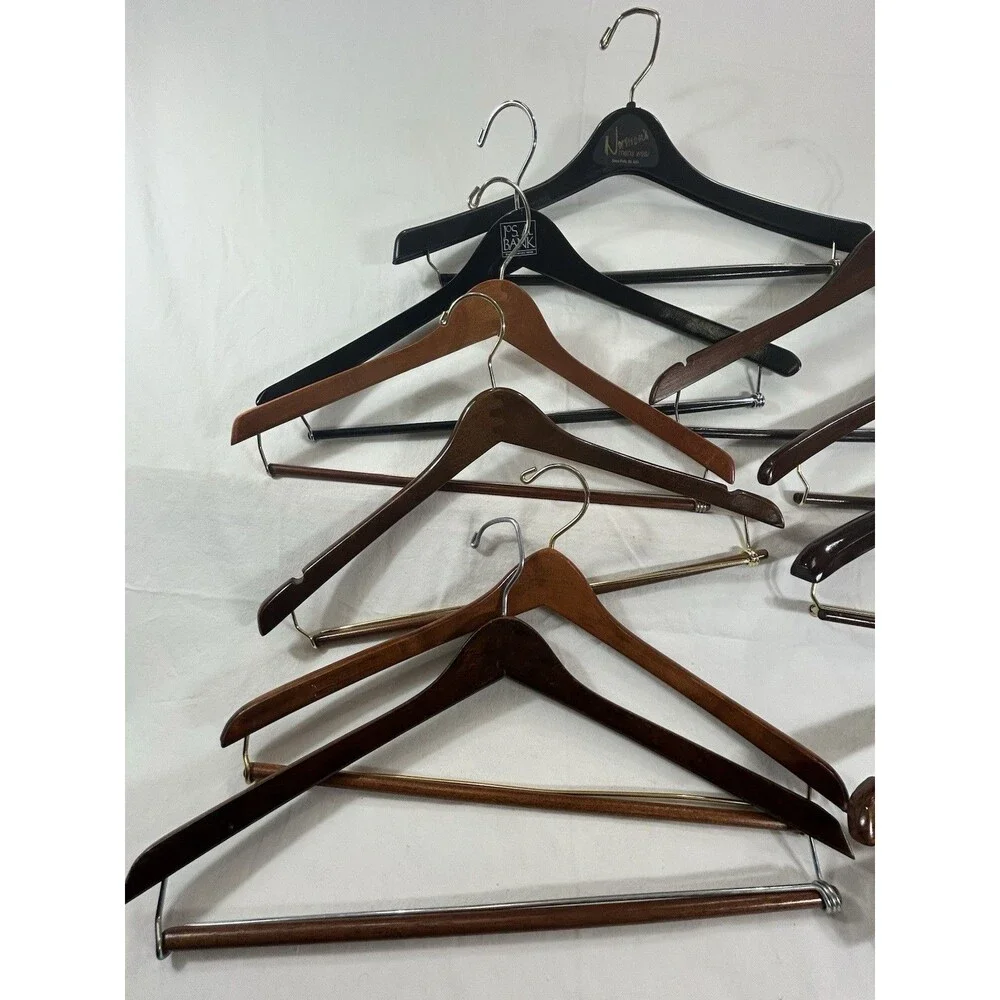Wooden Coat & Suit Hangers Lot of 10 Mixed Styles Vintage Heavy Duty Closet